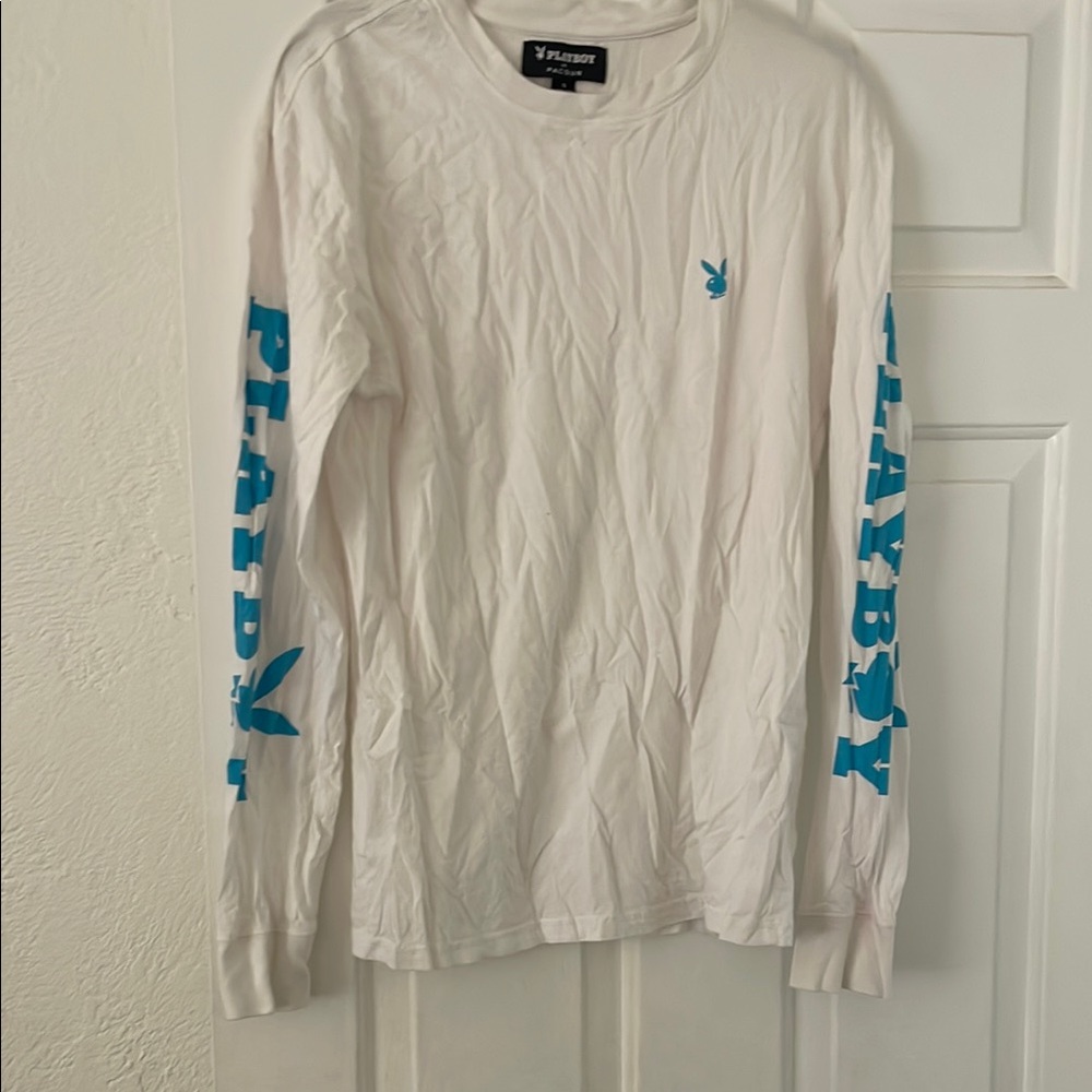Playboy White Long Sleeve Shirt with Blue Logo